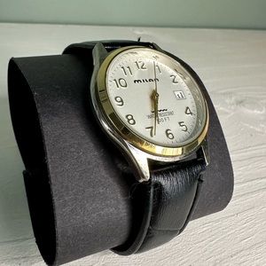 Vintage Milan Water Resistant 100ft Calendar Style Watch Leather Strap
